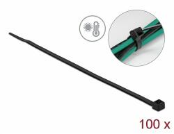 Delock Kábelkötöző ellenáll a forró hőmérsékletnek hossza 300 x szélessége 4, 8 mm, 100 db. Fekete (19556)