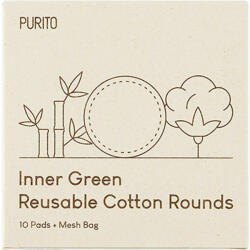 PURITO - Dischete demachiante textile reutilizabire si saculet de depozitare Inner Green, 10 bucati, Purito Dischete demachiante - hiris