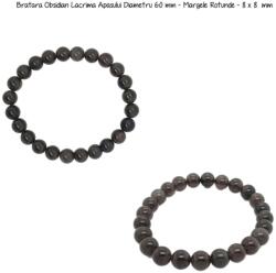 Bratara Obsidian Lacrima Apasului Diametru 54 mm - Margele Rotunde - 8 x 8 mm