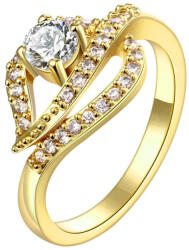 Arannyal bevont CZ kristályos gyűrű levél motívummal #7 (0039. ) (R186-B-7)