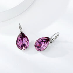  Platinával bevont csepp fülbevaló halvány bíbor színű Swarovski kristállyal (0099. ) (A500074E-008)