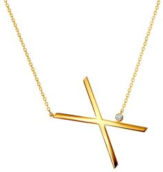 SAVICKI Colier literă X din argint placat cu aur cu safir alb 0.05 ct 45 cm
