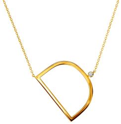 SAVICKI Colier literă D din argint placat cu aur cu safir alb 0.05 ct 45 cm