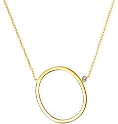 SAVICKI Colier literă O din argint placat cu aur cu safir alb 0.04 ct 45 cm