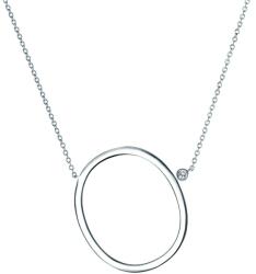 SAVICKI Colier literă O din argint cu safir alb 0.04 ct 45 cm