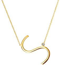 SAVICKI Colier literă S din argint placat cu aur cu safir alb 0.05 ct 45 cm