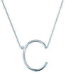 SAVICKI Colier literă C din argint cu safir alb 0.05 ct 45 cm