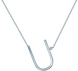 SAVICKI Colier literă U din argint cu safir alb 0.05 ct 45 cm