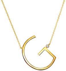 SAVICKI Colier literă G din argint placat cu aur cu safir alb 0.05 ct 45 cm