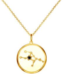 SAVICKI Colier semn zodiacal Fecioară din argint placat cu aur cu diamant negru 0.04 ct 48 cm