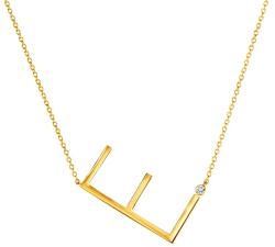 SAVICKI Colier literă E din argint placat cu aur cu safir alb 0.05 ct 45 cm