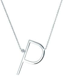 SAVICKI Colier literă P din argint cu safir alb 0.04 ct 45 cm