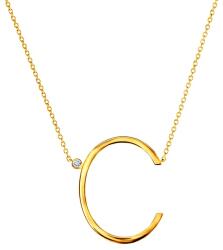 SAVICKI Colier literă C din argint placat cu aur cu safir alb 0.05 ct 45 cm