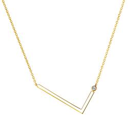 SAVICKI Colier literă L din argint placat cu aur cu safir alb 0.05 ct 45 cm
