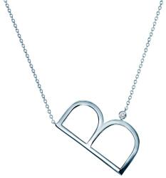 SAVICKI Colier literă B din argint cu safir alb 0.05 ct 45 cm