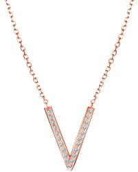 SAVICKI Colier literă V din aur roz 585 cu diamante albe 0.07 ct 42 cm