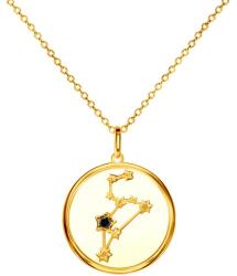 SAVICKI Colier semn zodiacal Leu din argint placat cu aur cu diamant negru 0.04 ct 48 cm