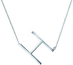 SAVICKI Colier literă H din argint cu safir alb 0.05 ct 45 cm