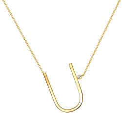 SAVICKI Colier literă U din argint placat cu aur cu safir alb 0.04 ct 45 cm
