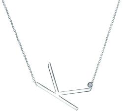 SAVICKI Colier literă K din argint cu safir alb 0.04 ct 45 cm