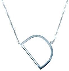 SAVICKI Colier literă D din argint cu safir alb 0.05 ct 45 cm