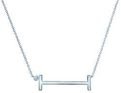 SAVICKI Colier literă I din argint cu safir alb 0.05 ct 45 cm