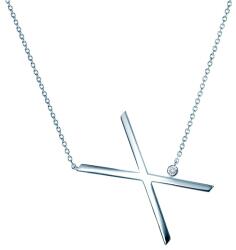 SAVICKI Colier literă X din argint cu safir alb 45 cm
