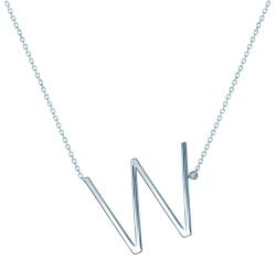 SAVICKI Colier literă W din argint cu safir alb 0.05 ct 45 cm
