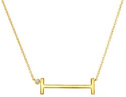 SAVICKI Colier literă I din argint placat cu aur cu safir alb 0.05 ct 45 cm