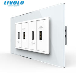 LIVOLO Priza cvadrupla USB, 4M, cu rama sticla Livolo (VL-4FCUS-1WP-P9E)