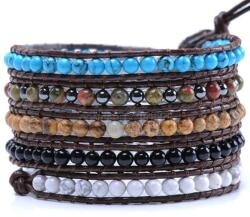  Bratara Howlit si Jasp Peisaj rotund 5 mm cu Unakit, Agata, Magnezit si Margele de Metal rotund 4 mm cu snur negru