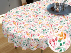 Goldea față de masă decorativă loneta - frunze colorate - ovală 140 x 180 cm Fata de masa