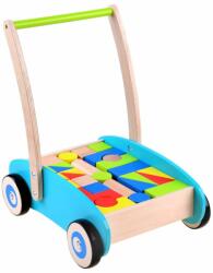Inlea4Fun Fa húzható kiskocsi színes építőkockákkal Inlea4Fun WOODEN WAGON - 32 darabos (JO-ZA3724)