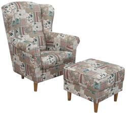 Mobikon Fotoliu cu taburet tapiterie textil patchwork Viorica 86x72x105 cm (0000108681)