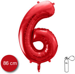 PartyDeco S. r. o 6. szám, fólia lufi, 86 cm, piros
