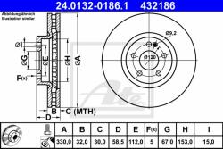 ATE Disc frana ATE 24.0132-0186.1 (24.0132-0186.1) - automobilus