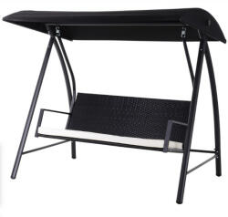 AOSOM Hintaágy 3 személyes polirattan kerti ülőgarnitúra fekete 198x124x179 cm