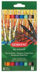 Derwent Carioci DERWENT Academy, cu 2 capete, varf tip pensula si ascutit, 8 buc/set, diverse culori (DW-98206) - birotica-asp