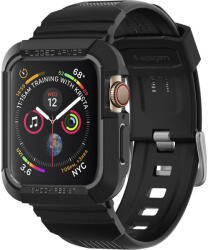 Apple Watch 4-7, SE (44mm / 45mm), Szilikon védőkeret, ütésálló, szíjjal, Spigen Rugged Armor Pro, fekete