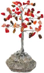  Copac cu pietre Coral, Carneol si Jasp, contra energiilor negative, suport piatra naturala, handmade 14 cm rosu Figurina