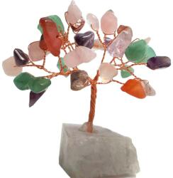  Copacei decorativi mix de cristale, protectie si antistres, copacel Feng Shui pe suport pietre semipretioase, 9 cm multicolor Figurina