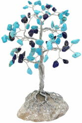  Copac Lapis Lazuli si Turcoaz, pietre pentru echilibru si succes, suport piatra naturala handmade 15 cm albastru Figurina