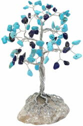  Copacei decorativi Lapis Lazuli si Turcoaze, pietre pentru echilibru si succes, suport piatra naturala handmade 15 cm cristal albastru Figurina