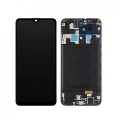 Samsung A205 Galaxy A20, M107 Galaxy M10s 2019 LCD Kijelző+Érintőüveg+Előlap Keret, Fekete, Black (GH82-19571A, GH82-19572A, GH-21250A) Service Pack