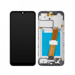 Samsung A015G Galaxy A01 (USA és India verzió, Wide, széles csatlakozós) LCD Kijelző+Érintőüveg+Előlap Keret, Fekete, Black (GH81-18597A) Service Pack