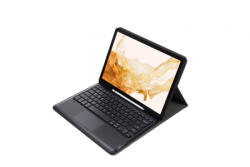 Samsung SM-X700, SM-X706 Galaxy Tab S8 tablet fliptok, erősített, TPU, bluetooth-os billentyűzettel, stylus kivágással, fekete