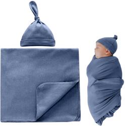 Kidizi Set paturica si caciulita din bumbac pentru nou-nascut Kidizi, Petrol Blue (5949221107707) Lenjerii de pat bebelusi‎, patura bebelusi