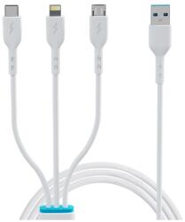 BWOO X173 - 3in1 kábel - (USB - Lightning / Type-C / MicroUSB) fehér kábel 3A, 1 m