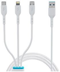 Kábel: BWOO X173 - 3in1 kábel - (USB - Lightning / Type-C / MicroUSB) fehér kábel 3A, 1 m