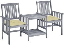 vidaXL tömör akácfa kerti székek teázóasztallal és párnákkal (3061319) - vidaxl